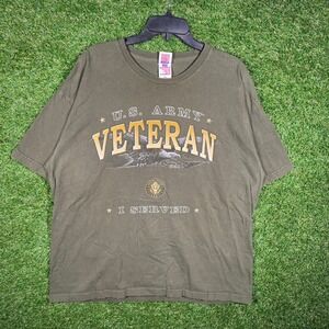 Bayside US Army Veteran I Served Graphic T-Shirt Olive Green Mens 2XL Made USA